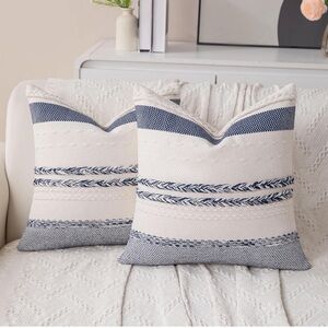 Striped Blue and cream Accent Pillows Boho Throw covers 18x18